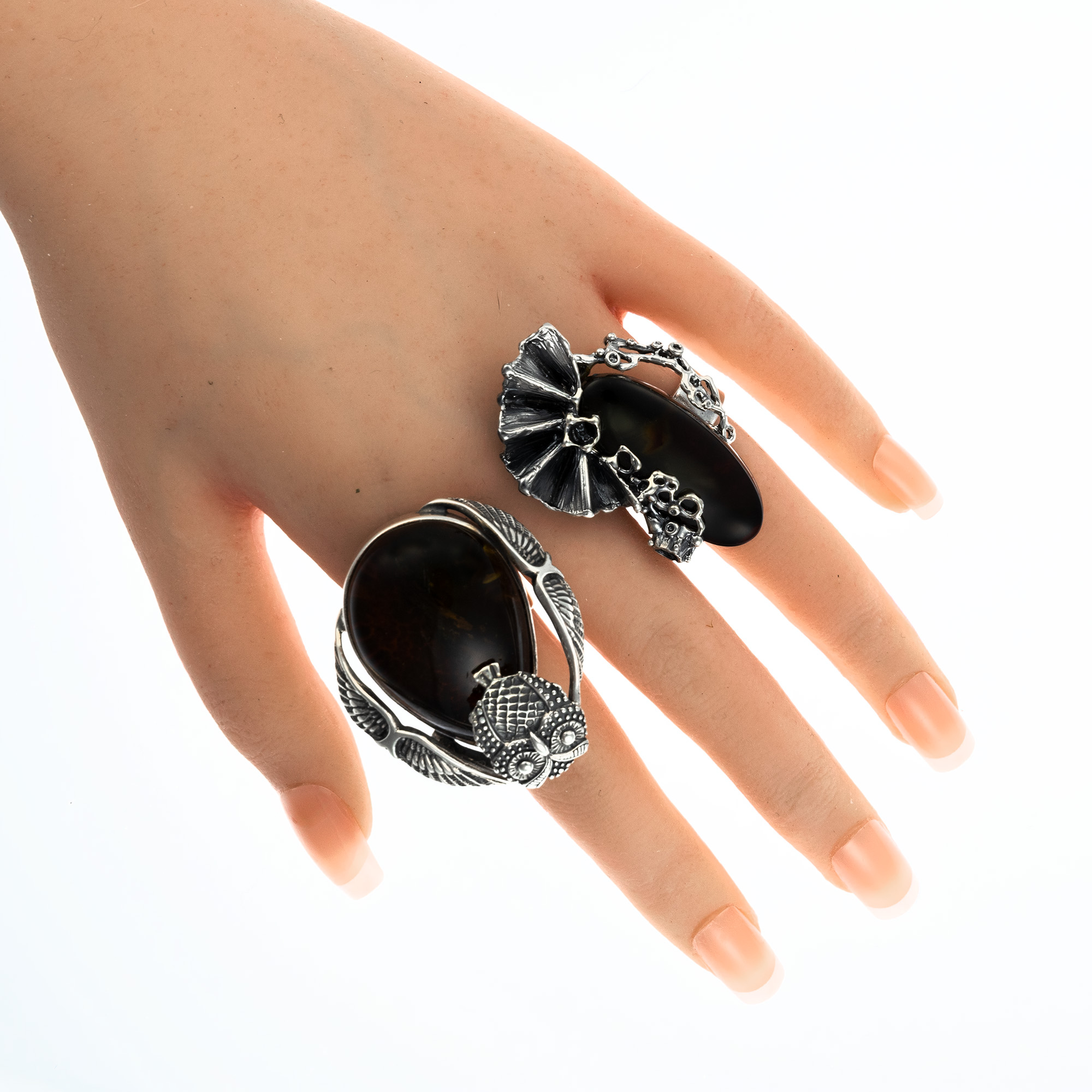 Sterling Silver and Baltic Amber Owl Ring 2
